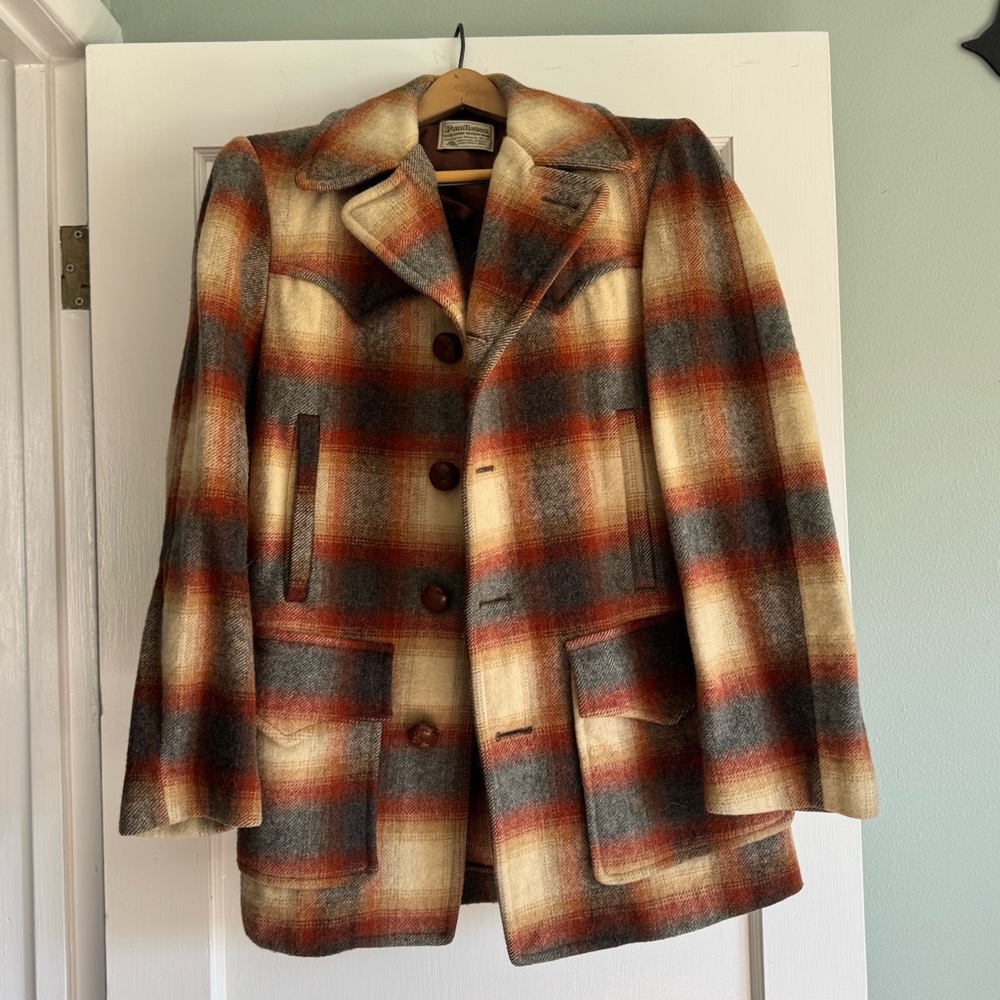 Pendleton High Grade Western Wear Vintage 1970s Men's Plaid Wool Coat USA